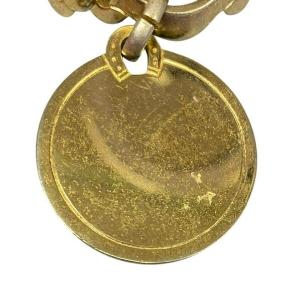 Vintage Monet Gold-Tone Charm Bracelet With Large Round Pendant & Safety Chain - Picture 4 of 9